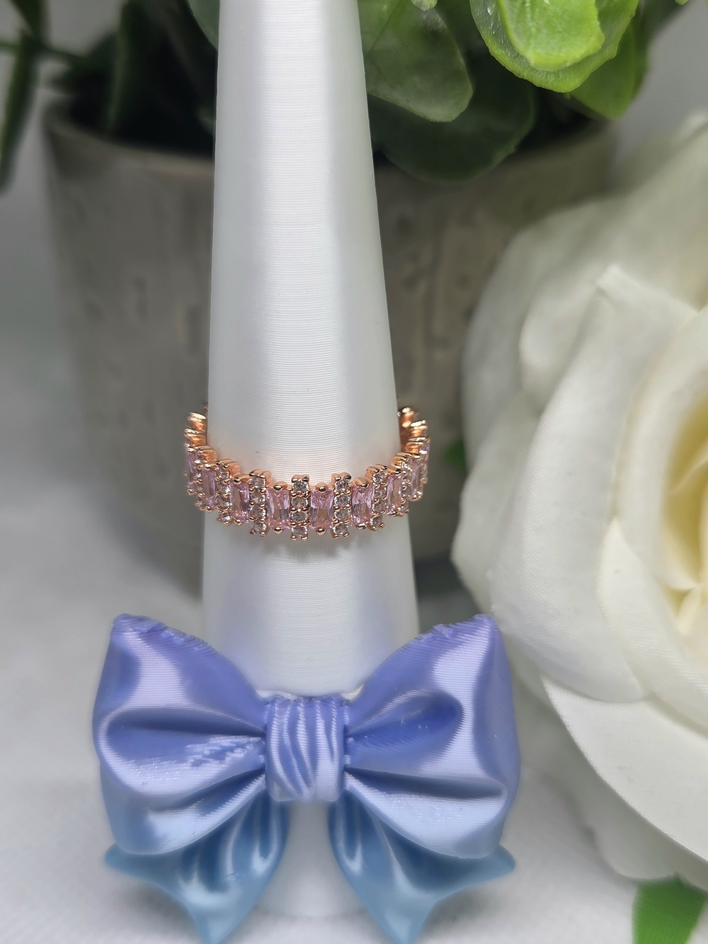 BP Rose Quartz And Diamond CZ Eternity Band